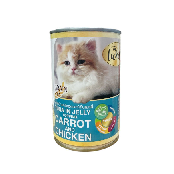 Lickity MOP-4313 Grain Free Indoor ทูน่าแครอทและไก่ในเยลลี่ 400g.