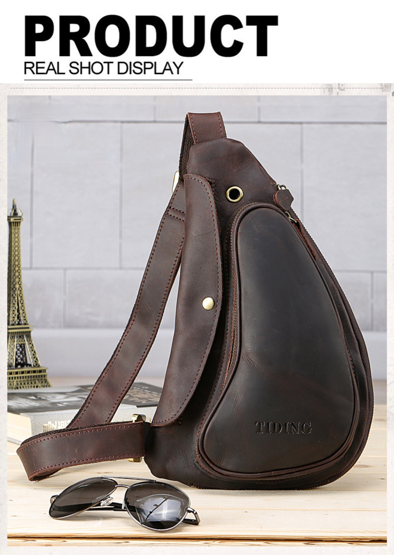 For You Leather LB48 กระเป๋าคาดอก กระเป๋าสะพายพาดลำตัว กระเป๋าผู้ชายหนังแท้ ทรงน้ำเต้า LB48