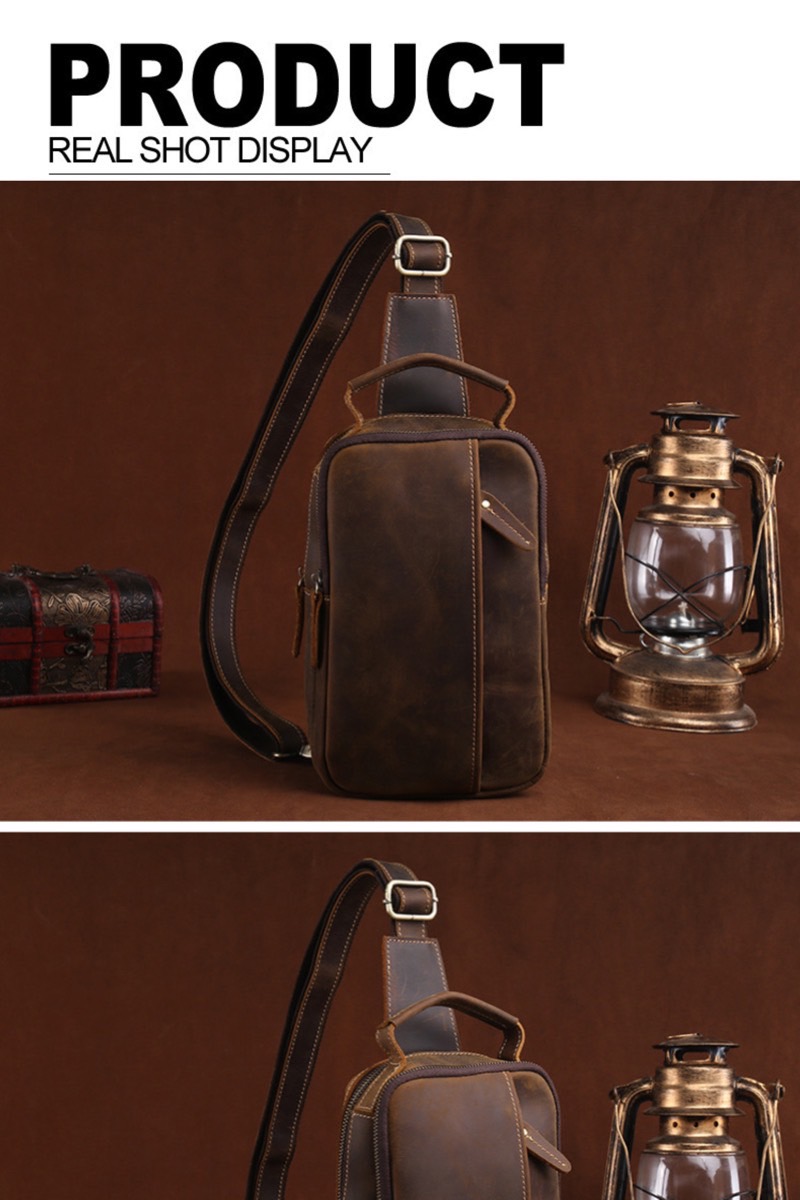 For You Leather LB95 กระเป๋าคาดอก ผู้ชาย หนังแท้ นูบัค (น้ำตาล) LB95