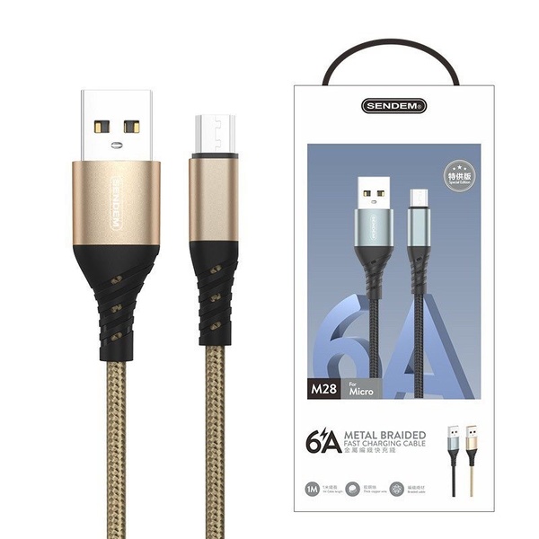 สายชาร์จ Sendem M28 ชาร์จเร็ว 6A METAL BRAIDED FAST CHARGING CABLE ประกันศูนย์ 1 ปี
