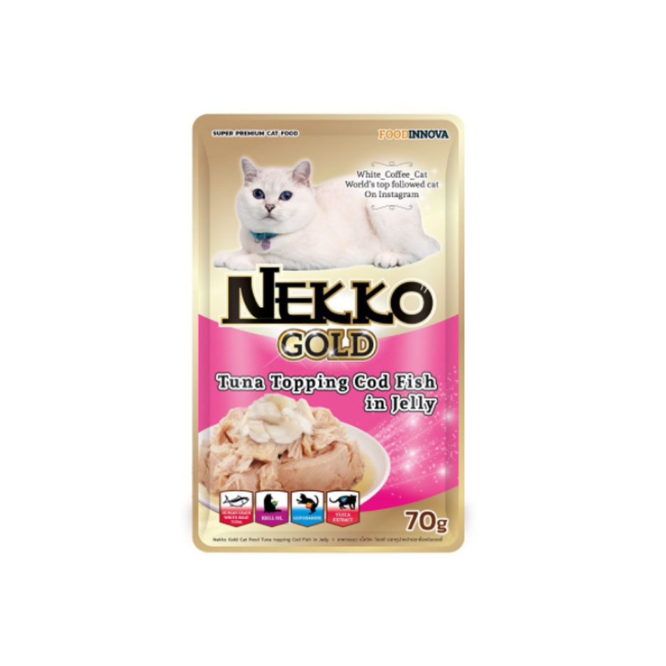 Nekko Gold NP29 Tuna Topping Cod Fish in Jelly 70 g. #ชมพู