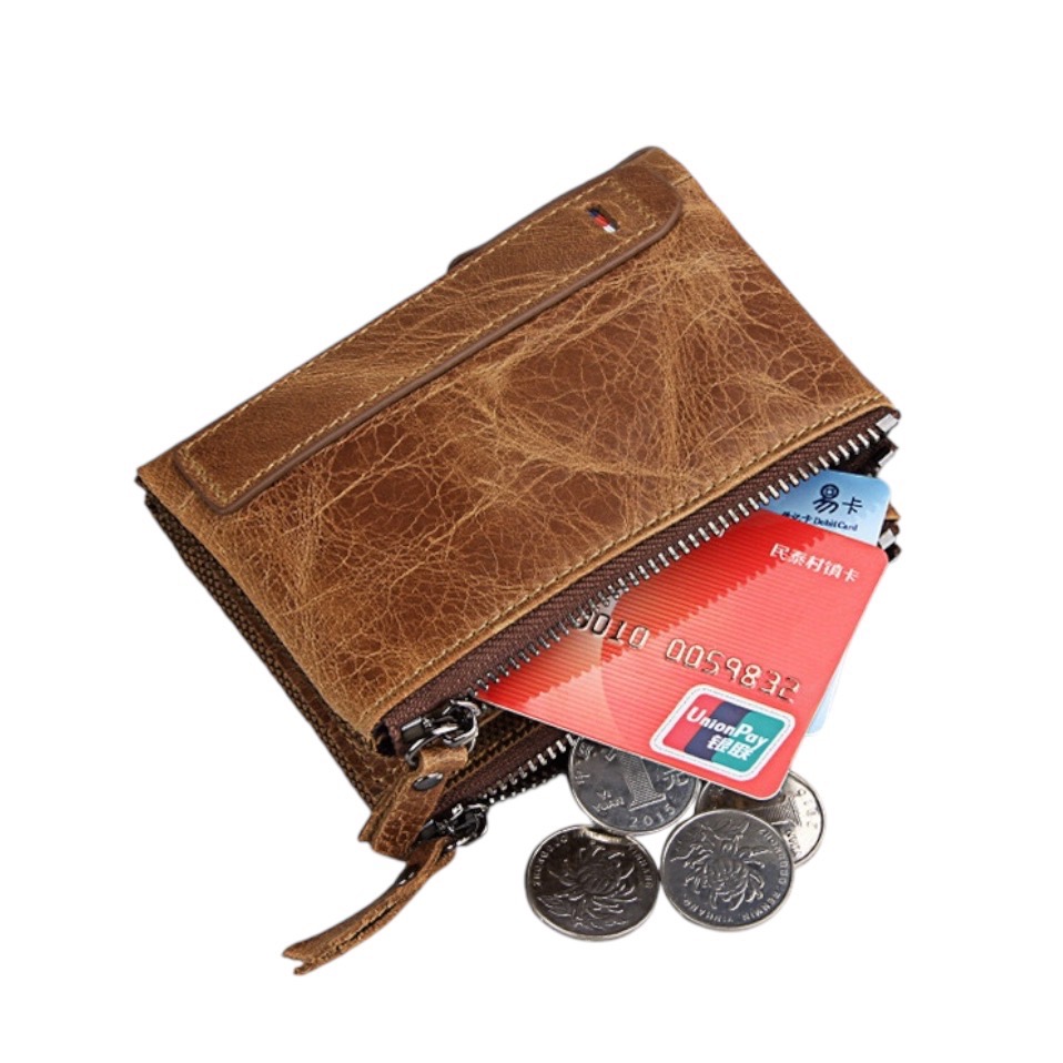 For You Leather กระเป๋าสตางค์ หนังแท้ ใบสั้น ซิบคู่ รุ่นWL03 สีน้ำตาล WL03