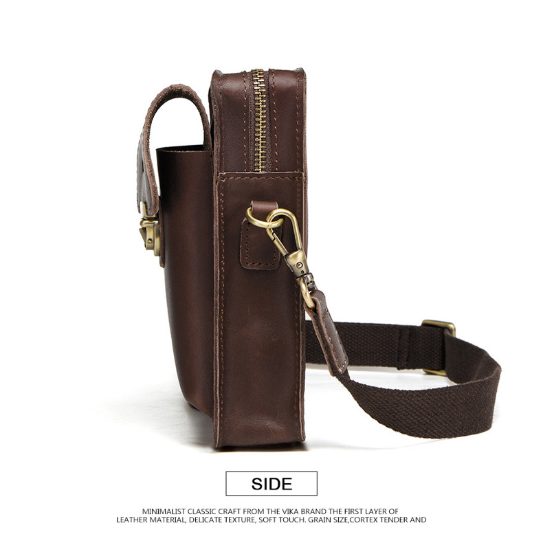 For You Leather LB27 กระเป๋าคาดเข็มขัด กระเป๋าใส่มือถือ กระเป๋าสะพายข้าง ใบเล็ก หนังแท้ (กาแฟ) LB27