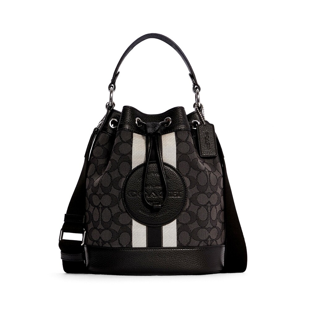 กระเป๋าสะพายข้าง COACH C4102 DEMPSEY DRAWSTRING BUCKET BAG IN SIGNATURE JACQUARD WITH STRIPE AND COACH PATCH (SVRT6) [C4102SVRT6-MA]