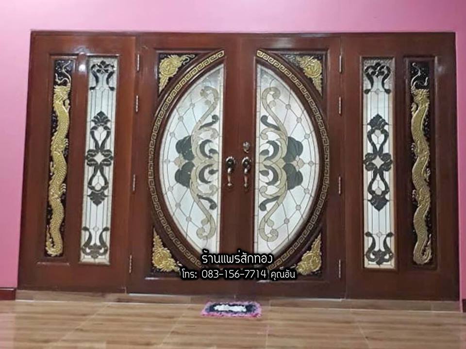 ประตูไม้สักกระจกนิรภัยบานเลื่อนบานประตูไม้สักปิด เปิด