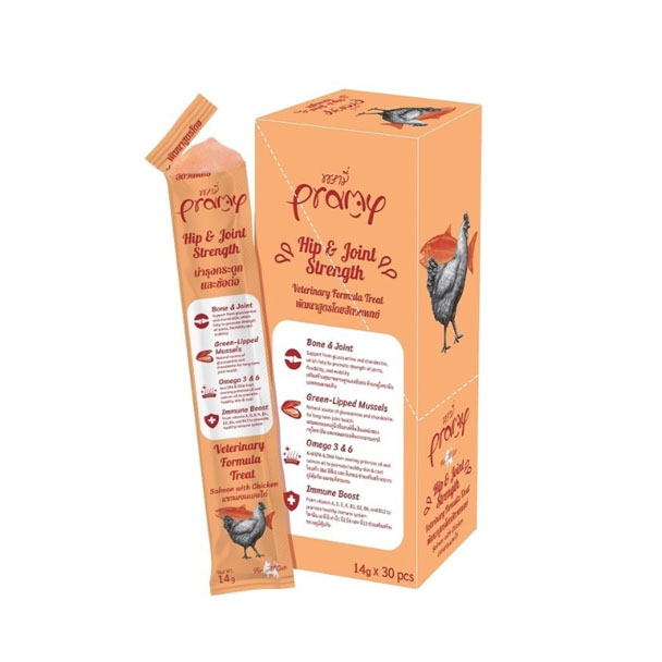 Pramy แมวเลีย-แซลมอนและไก่ 14 กรัม บำรุงกระดูก (สีส้ม)