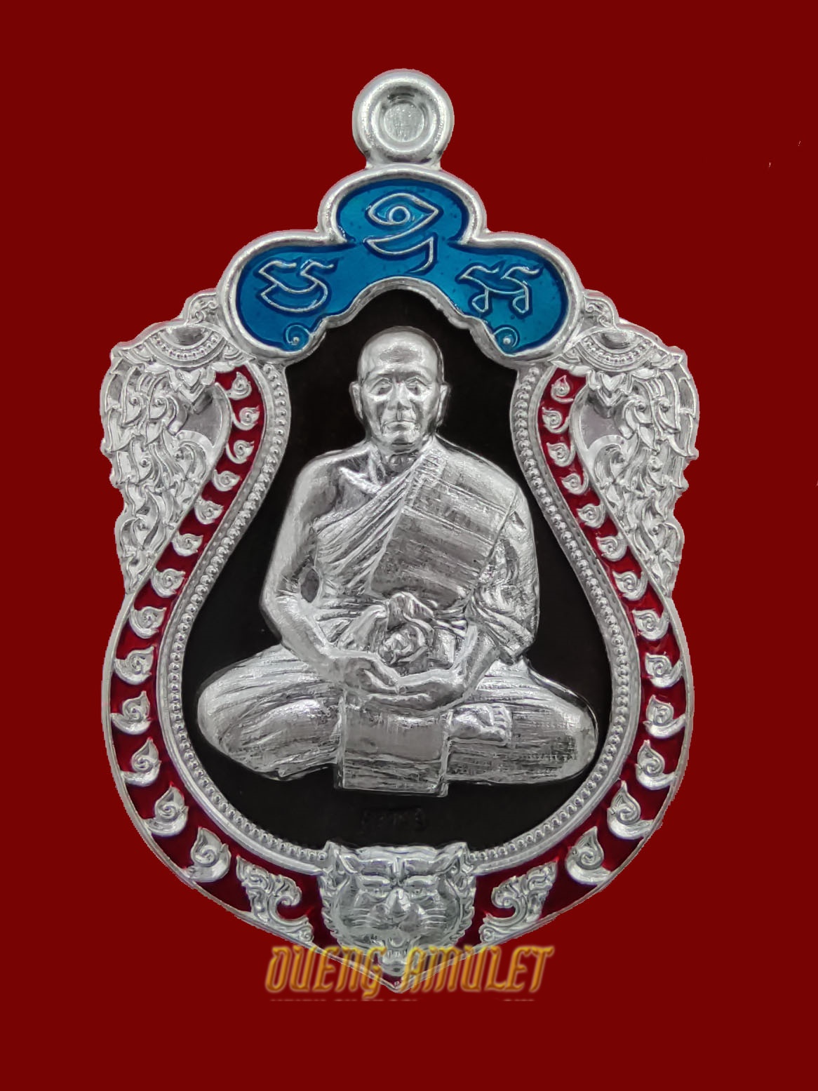 เหรียญเสมาหัวเสือรุ่นแรก หลวงพ่อทอง เนื้อนวะขอบเงินลงยา