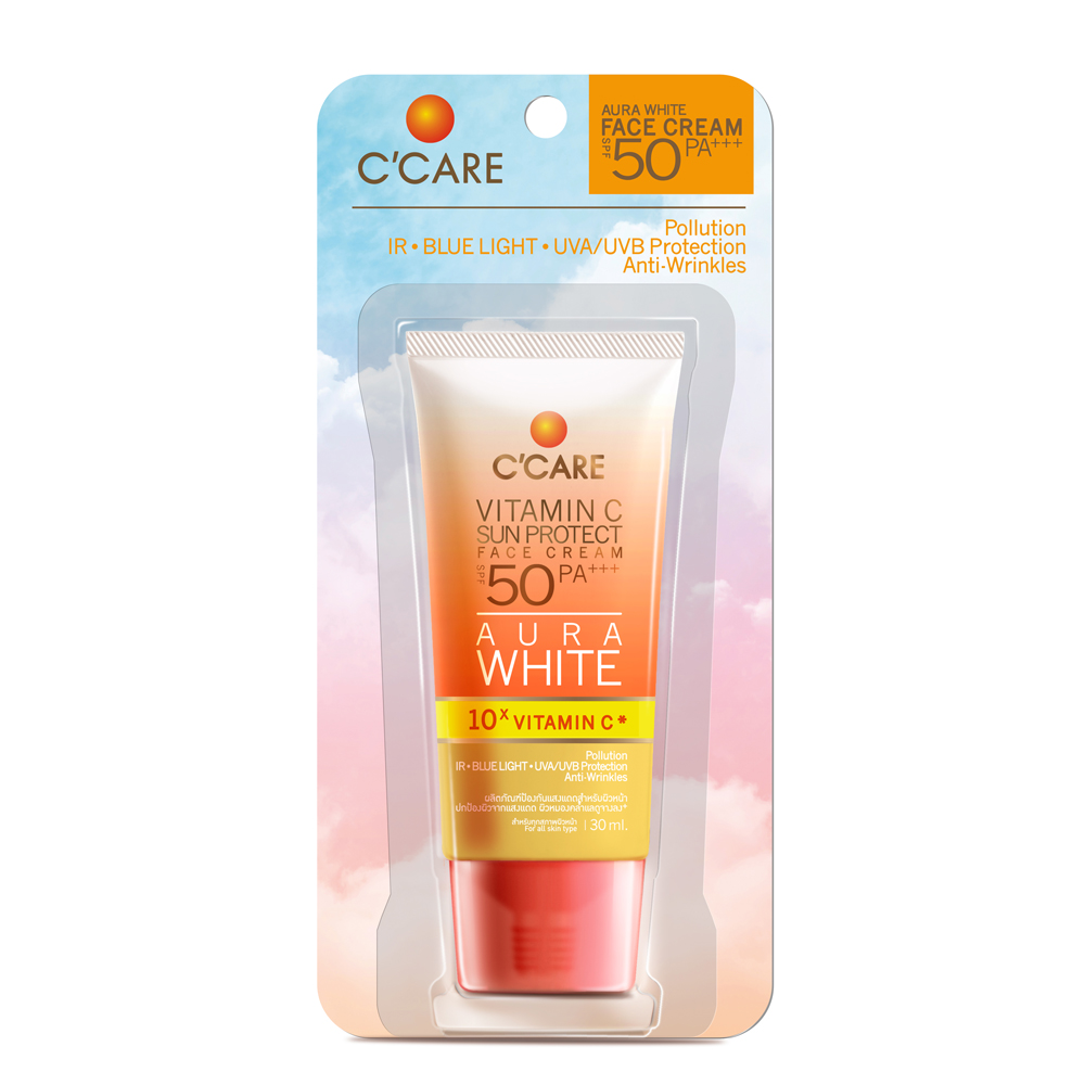 C'CARE Vitamin C Sun Protect Face Cream SPF50 PA+++ (30ml) ครีมกันแดดสำหรับผิวหน้าพร้อมการบำรุง ผิวหมองคล้ำแลดูจางลง