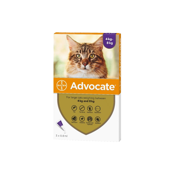 Advocate แมวโตน้ำหนัก 4 Kg ขึ้นไป 0.8 ml (สีม่วง) **ราคาต่อ1หลอด**