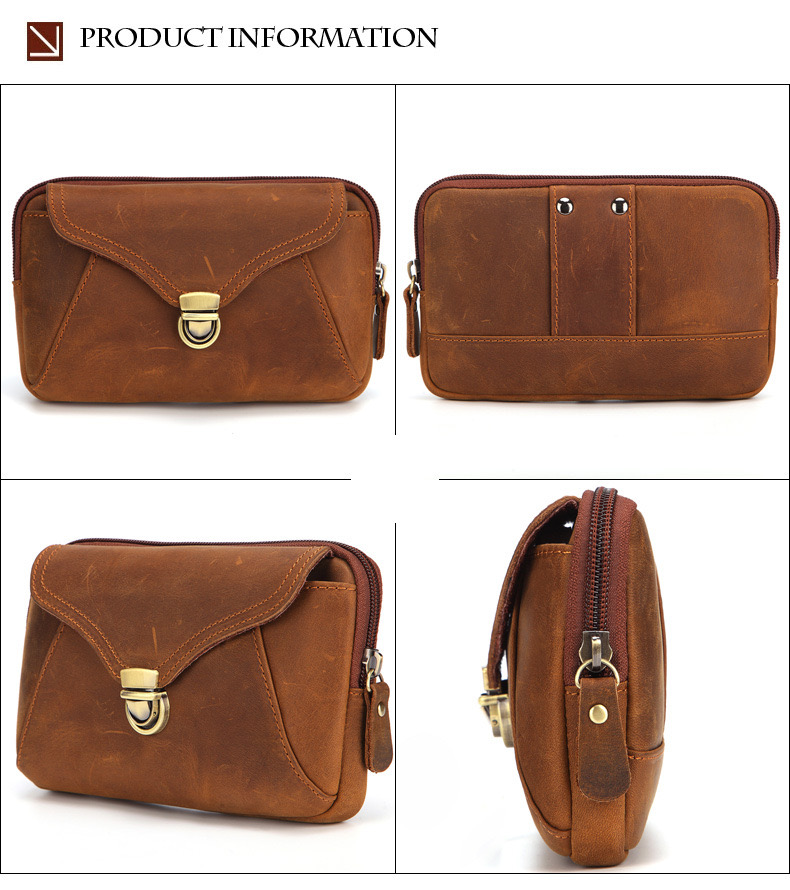 For You Leather LB63 กระเป๋าคาดเข็มขัด ใส่โทรศัพท์ หนังแท้ (น้ำตาล) LB63