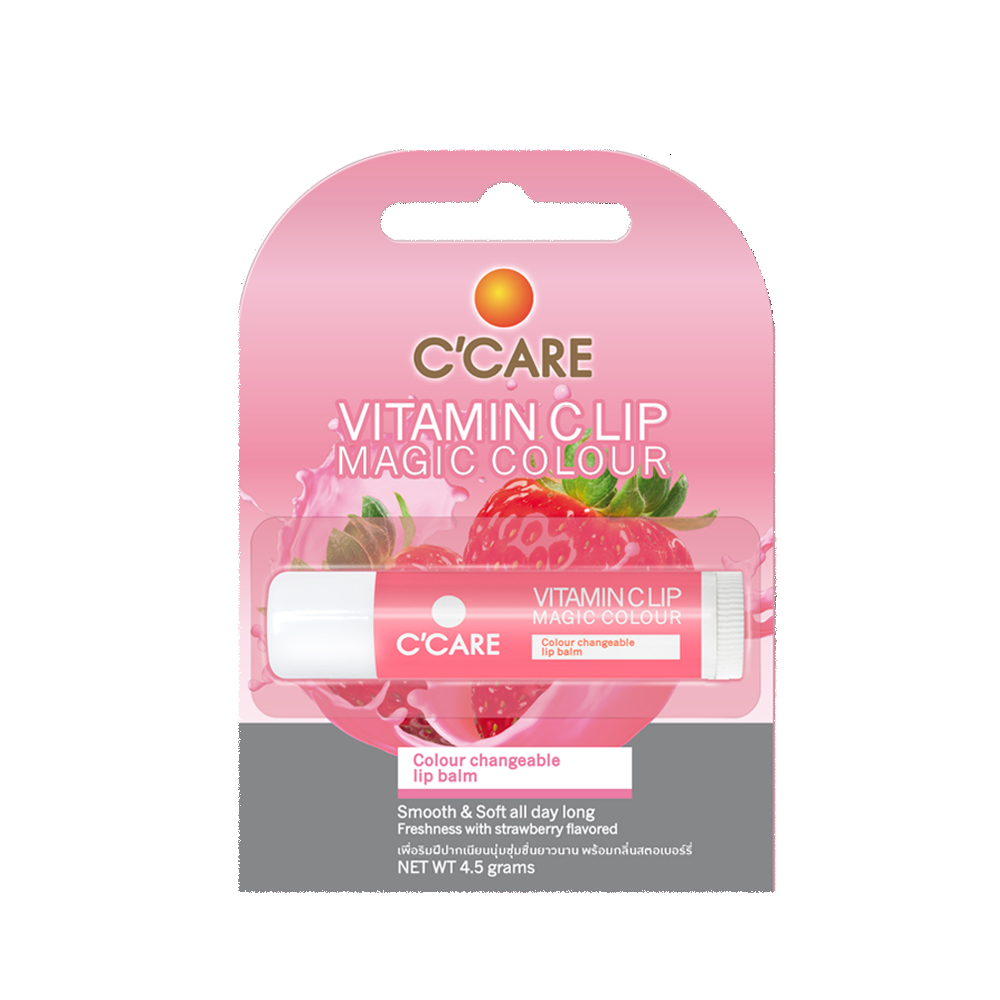 C’CARE Vitamin C Lip Magic Colour (4.5g) ลิปแคร์เปลี่ยนสีได้ กลิ่นสตอเบอร์รี่ ช่วยบำรุงริมฝีปากเนียนเรียบชุ่มชื่นยาวนาน