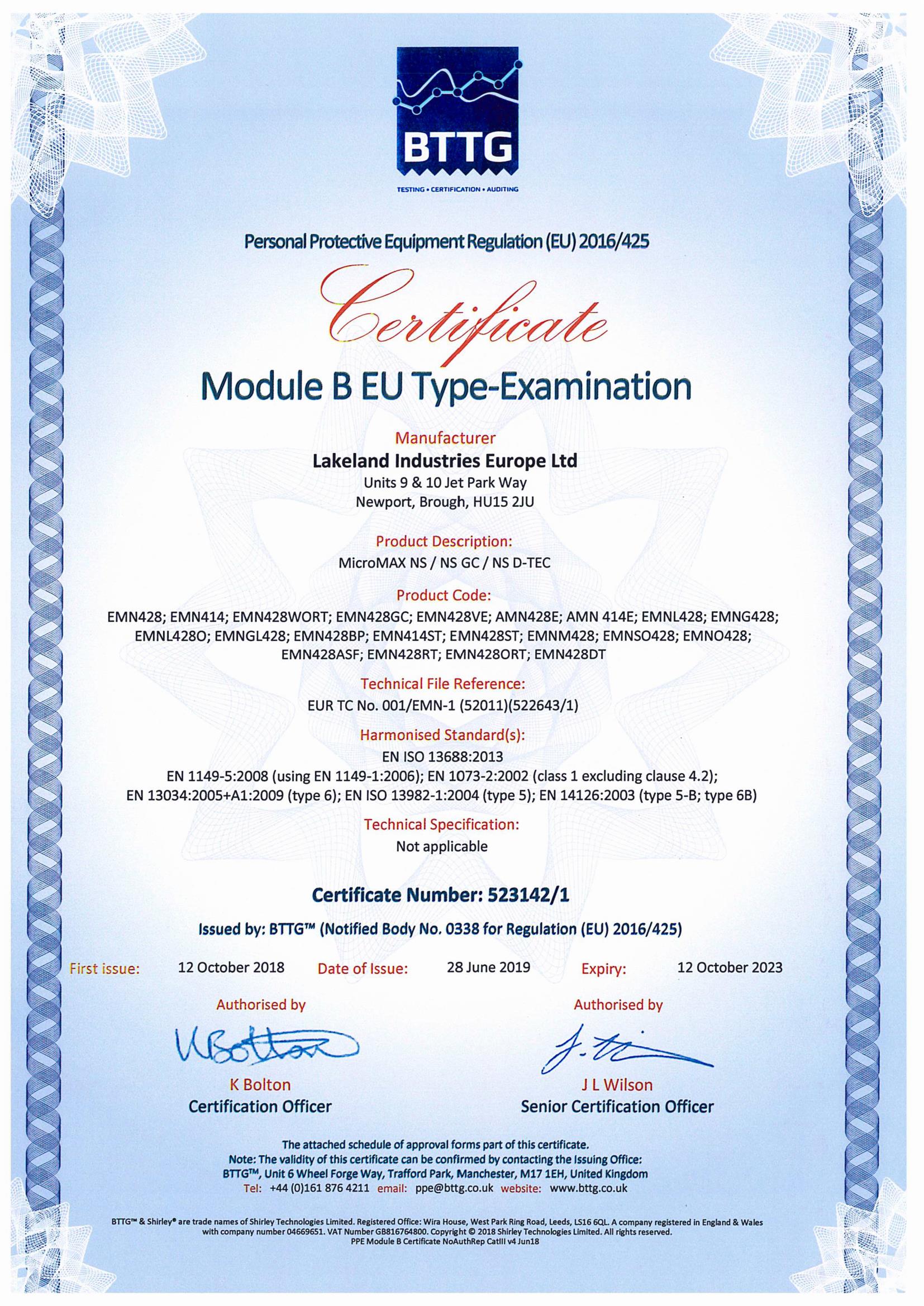 ชุดป้องกันร่างกาย Coverall Type5&6 EN14126 MicromaxNS #428 "Lakeland" USA (100 ตัว)