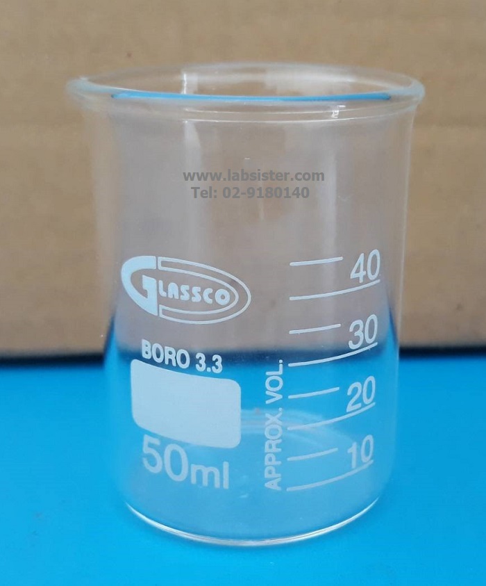 บีกเกอร์แก้วทรงเตี้ย 50 ml Beaker low-form "Glassco" UK