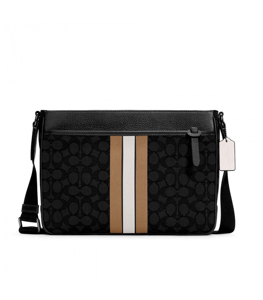 กระเป๋าสะพายข้าง COACH C5291 THOMPSON CROSSBODY IN SIGNATURE JACQUARD WITH VARSITY STRIPE (QBT14)[C5291QBT14]