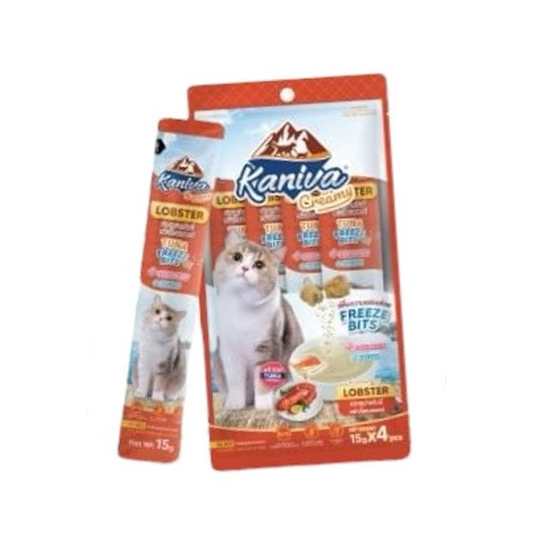 Kaniva Creamy แมวเลียรสปลาทูน่าครีมมี่หน้าล๊อบเตอร์ 15g แพค 4 ซอง