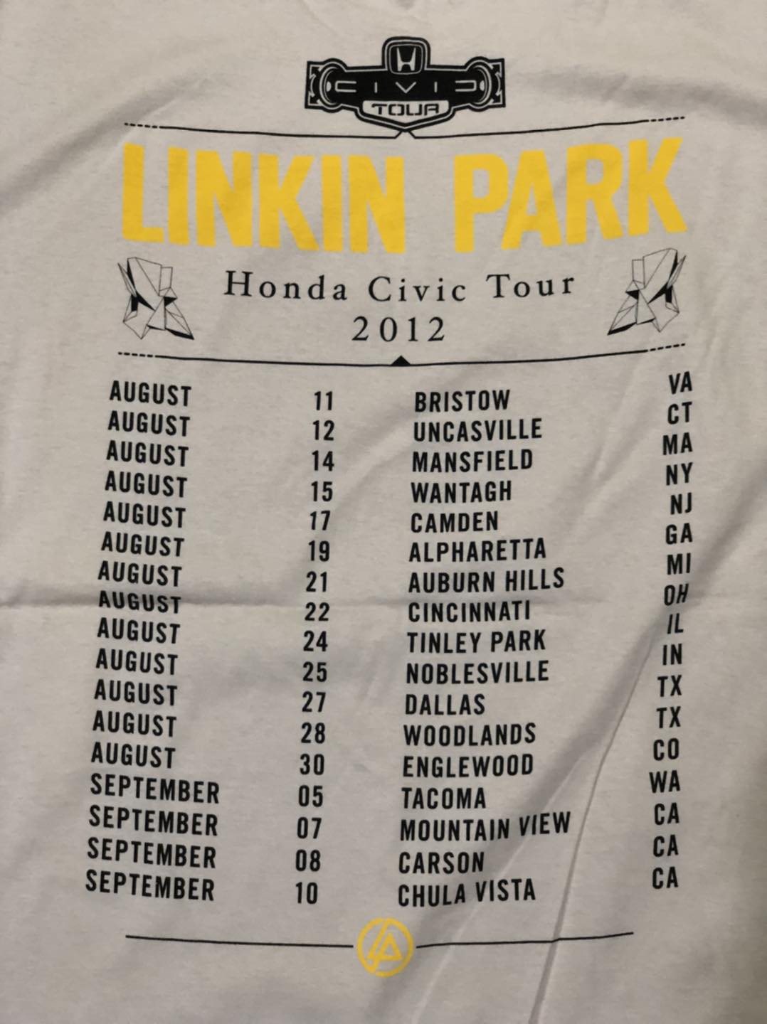 เสื้อวง Linkin Park Honda Civic Usa Tour ปี 2012 Size 2XL สินค้าลิขสิทธิ์แท้ 100%