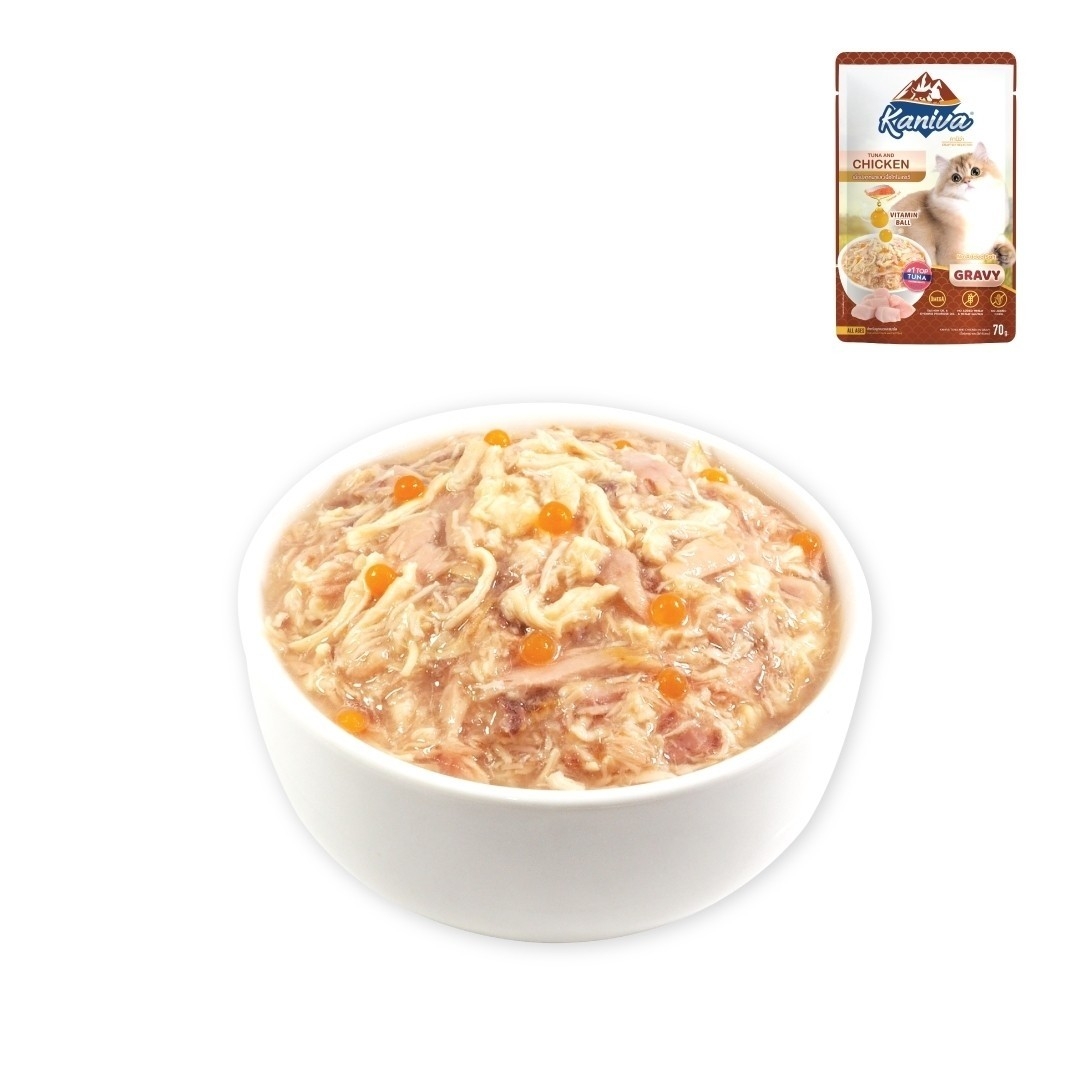 Kaniva เพาซ์ ปลาทูน่าและเนื้อไก่ในเกรวี่ 70 กรัม