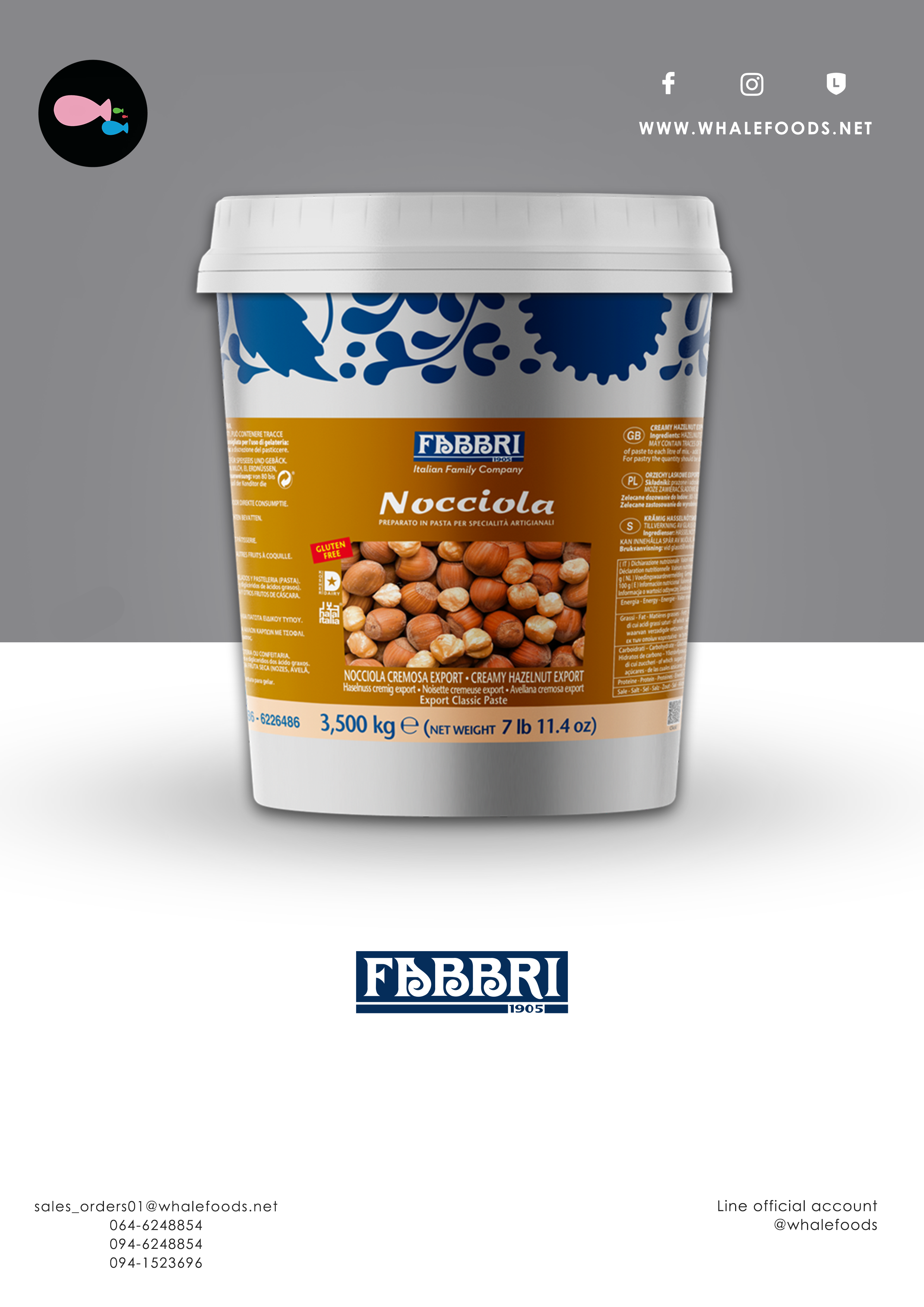 Fabbri HAZELNUT CREMOSA EXPORT 99% SIZE : 1 BUCKETS X 3.5 KG.
