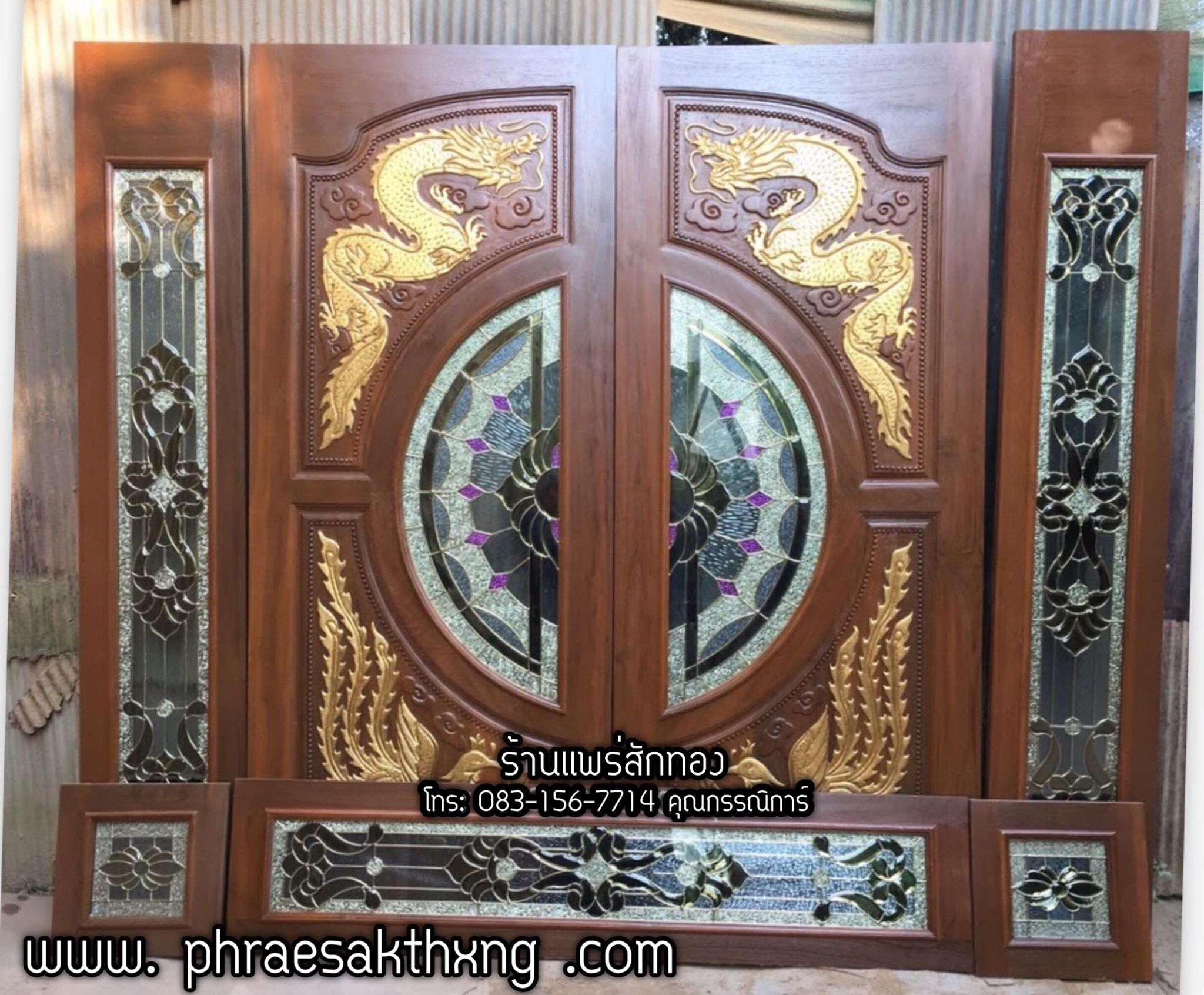 ประตูไม้สักกระจกนิรภัยบานเลื่อนบานประตูไม้สักปิด เปิด