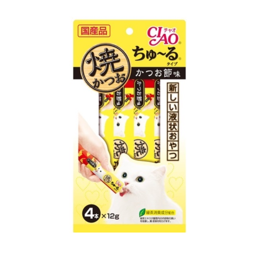 CIAO 4R-104 ขนมแมวแบบครีม 4 แท่ง คัตสึโอะ/เนื้อปลา