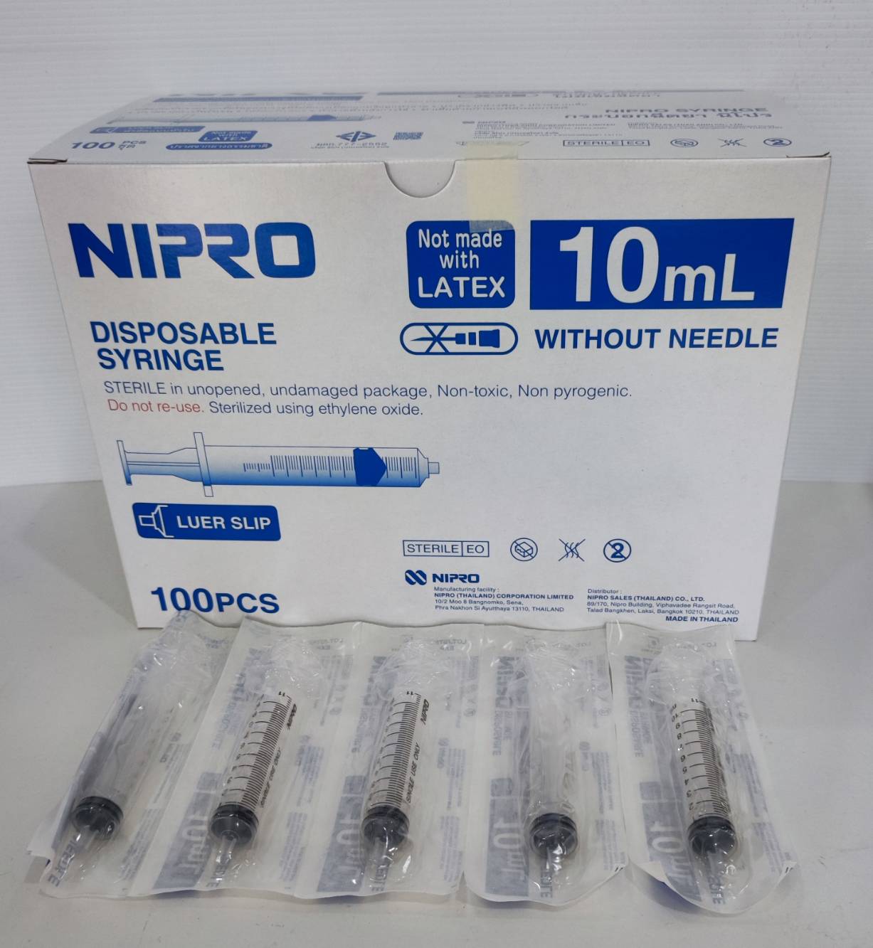 กระบอกฉีดยา 10 ml Disposable Syringe, Luer Slip "NIPRO" (100ชิ้น/กล่อง)