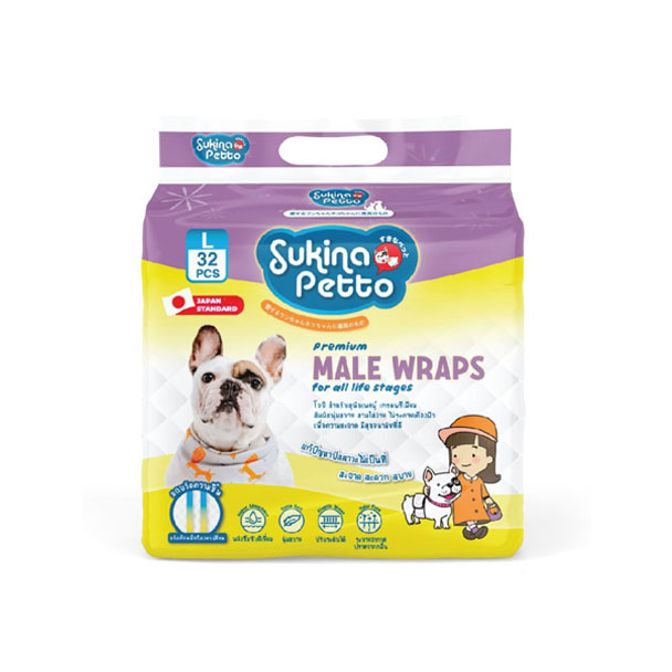 Sukina โอบิ สำหรับสุนัขเพศผุ้ #L 8Pcs. น้ำหนัก.15.8-24.9 โล // รอบเอว 22-27 (นิ้ว)