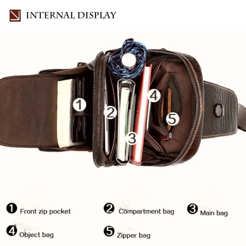 For You Leather LB40 กระเป๋าคาดอก กระเป๋าสะพายพาดลำตัว แบบไหล่ หนังแท้ ลายหนังจระเข้ (น้ำตาล) LB40