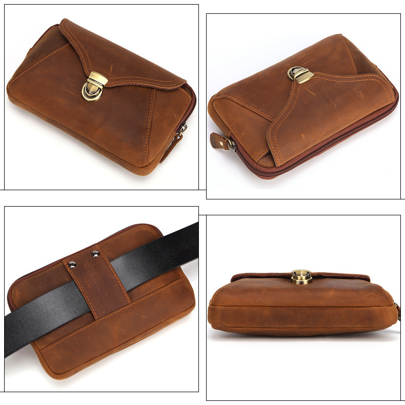 For You Leather LB63 กระเป๋าคาดเข็มขัด ใส่โทรศัพท์ หนังแท้ (น้ำตาล) LB63