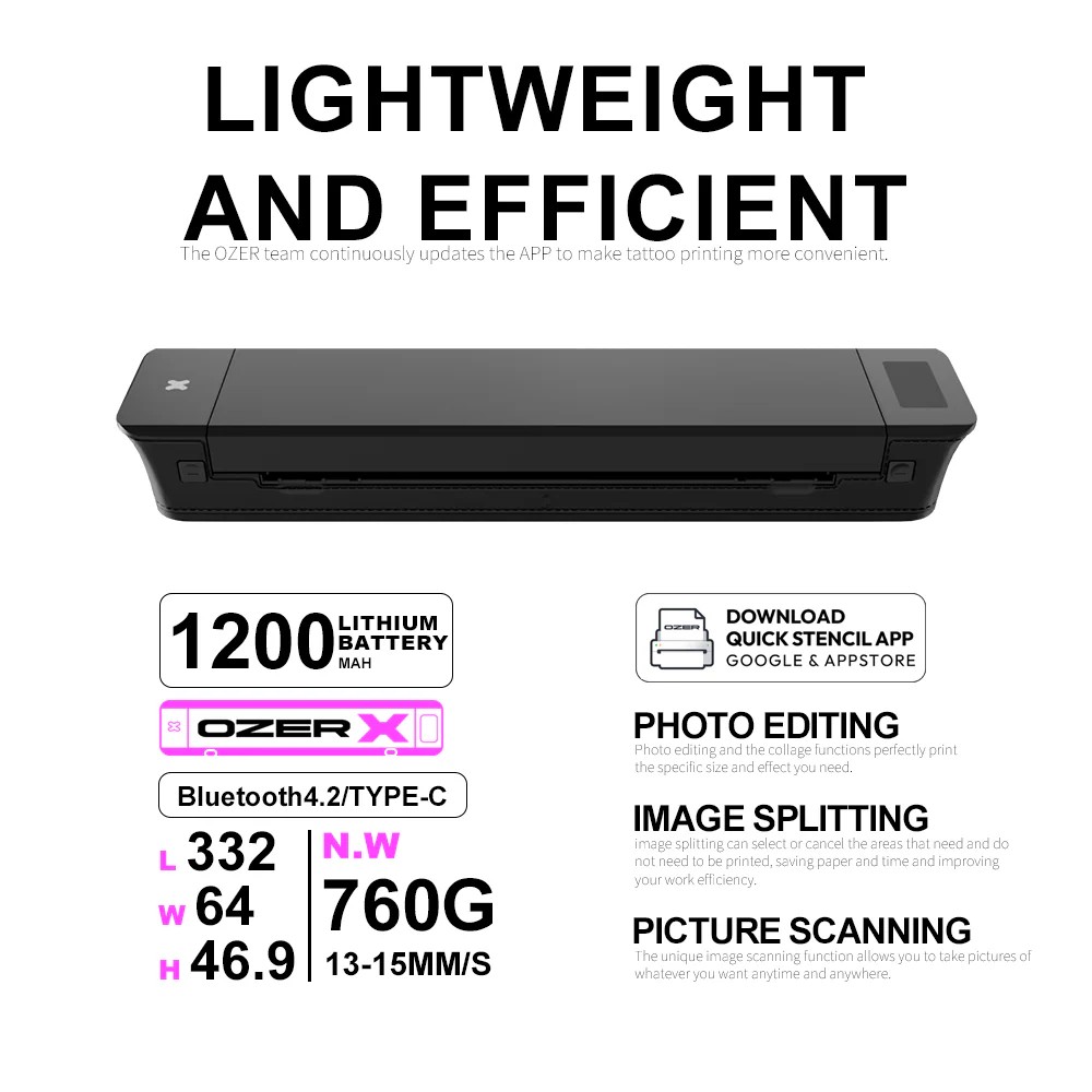 เครื่องลอกลาย OZER X เครื่องลอกลาย OZER X BLUETOOTH TATTOO OZER QUICK STENCIL PRINTER