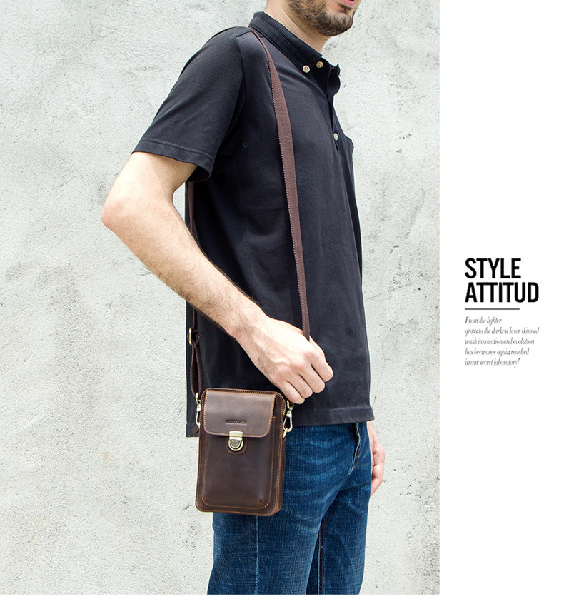 For You Leather LB27 กระเป๋าคาดเข็มขัด กระเป๋าใส่มือถือ กระเป๋าสะพายข้าง ใบเล็ก หนังแท้ (กาแฟ) LB27