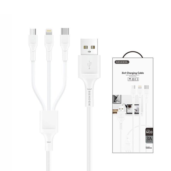 สายชาร์จ 3in1 Sendem M33 ชาร์จเร็ว 3A ประกันศูนย์ 1 ปี