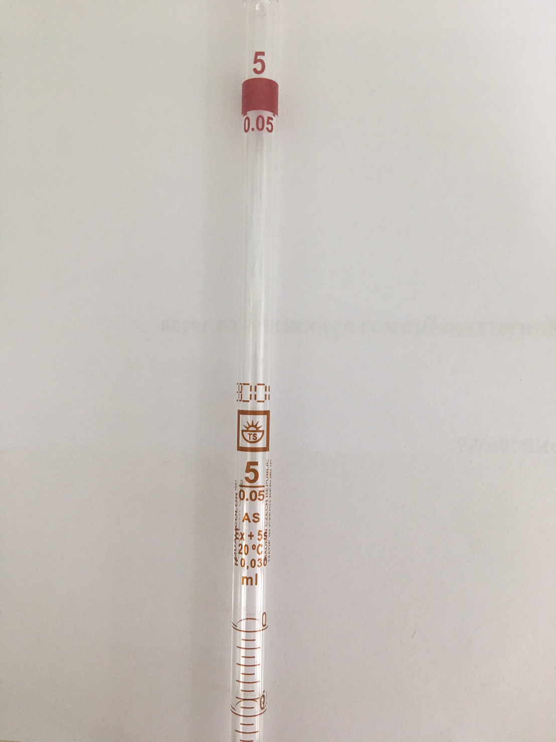 ปิเปตแก้วมีขีดปริมาตร 5 ml Graduated Pipette Class AS "Qualicolor" Czech
