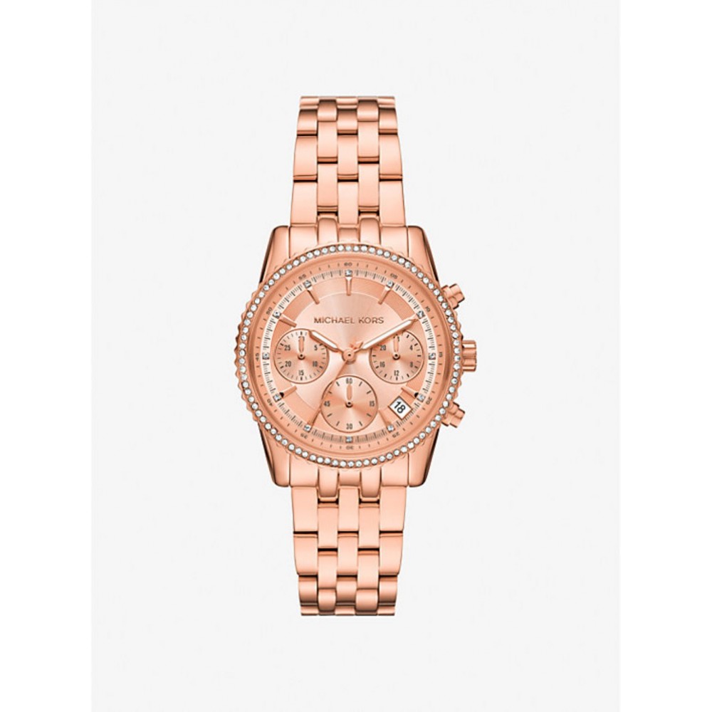 นาฬิกาข้อมือผู้หญิง Michael Kors MK7531 Mini Ritz Chronograph Rose Gold Dial Rose Gold-Tone Stainless Steel Strap Ladies Watch 35 MM. [MK7531]