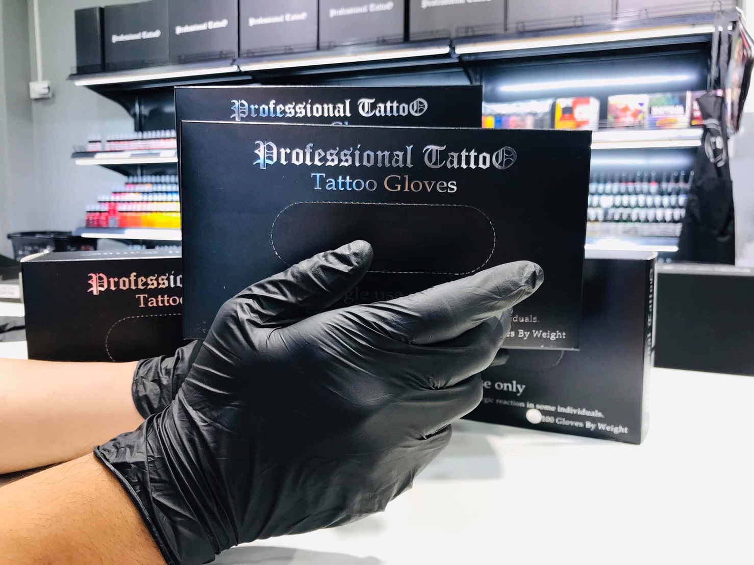 Professional Tattoo ถุงมือยางไนไตร Tattoo Gloves Professional Tattoo กล่องดำ BLACK S , M , L