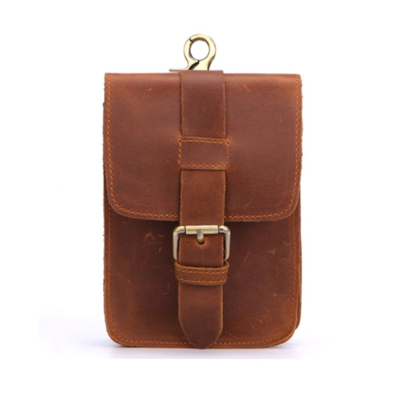 For You Leather LB62 กระเป๋าคาดเอว กระเป๋าคาดเข็มขัด กระเป๋าใส่มือถือ หนังแท้ ทรงตั้ง (น้ำตาล) LB62