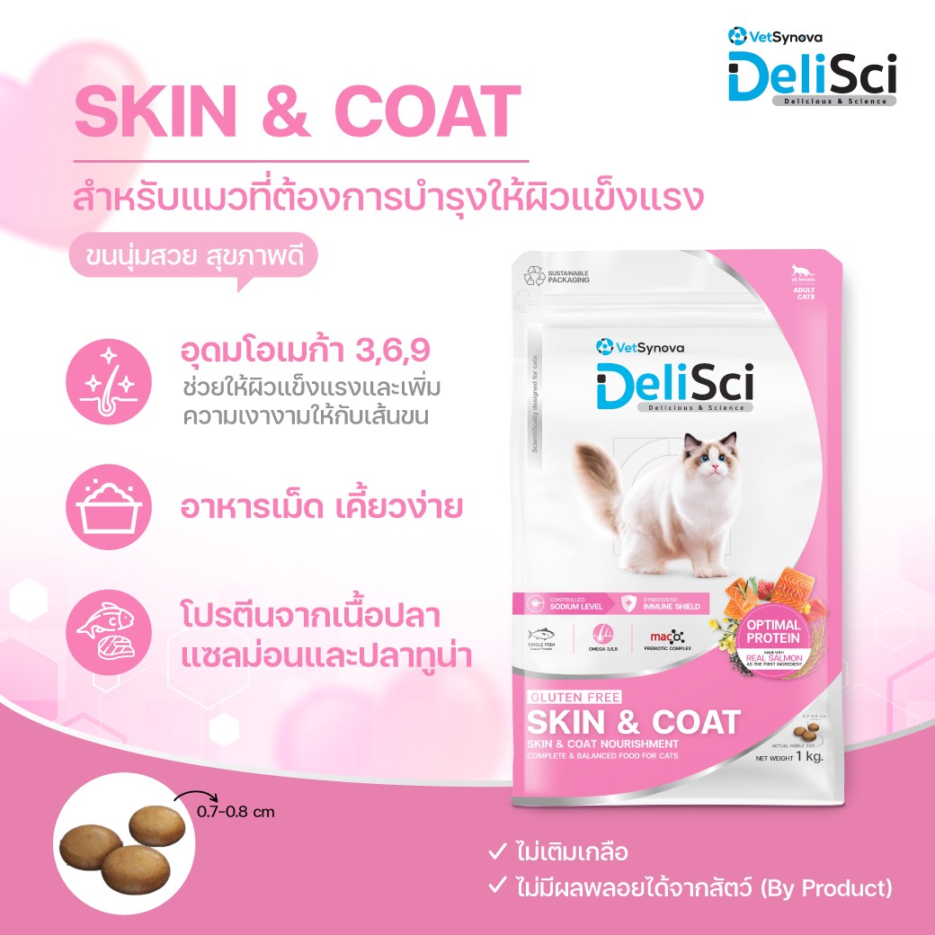 DeliSci - Skin&Coat Cat Dry 1Kg (บำรุงขน)