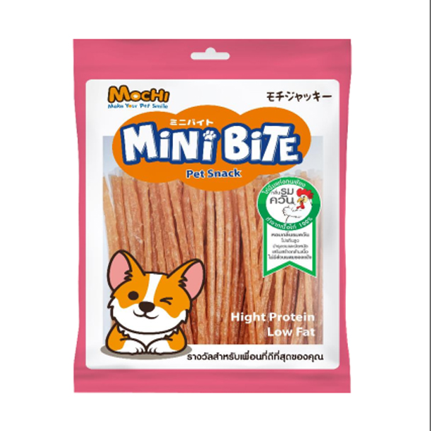 Mochi Mini Bite สันในไก่นิ่มแท่งเส้นไก่รมควัน ไซด์ S 300 กรัม
