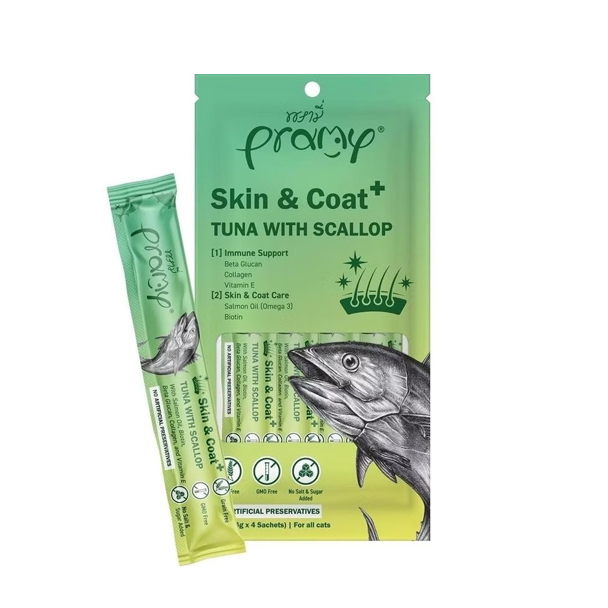 Pramy SM2 Skin & Coat+ ทูน่าหอยเชลล์ สมูทตี้ 56 กรัม (14gx4)