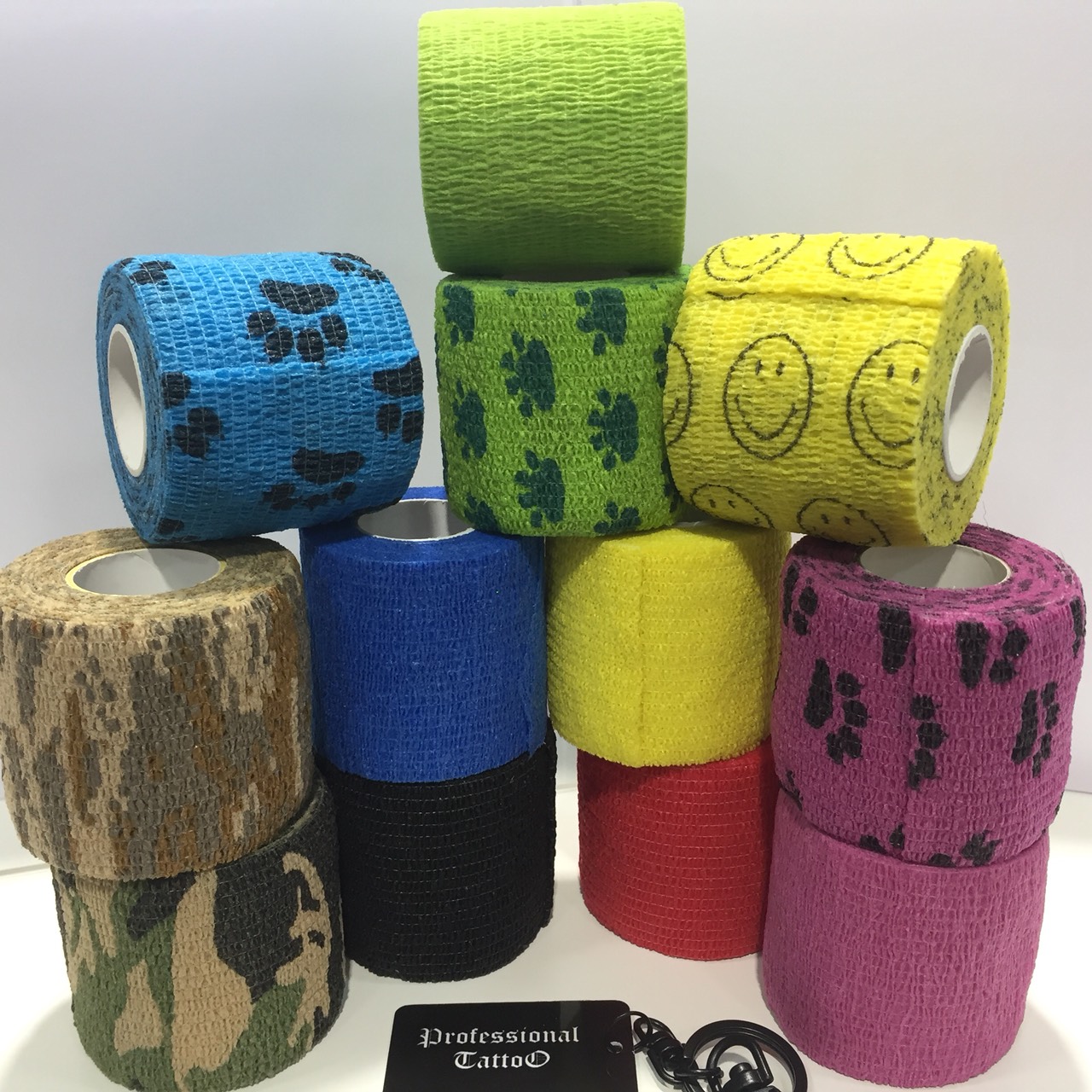 Professional Tattoo ผ้าพันกระบอกจับเครื่องสัก หลากสีสัน TATTOO COHESIVE TAPE cohesive bandage 2" 2 นิ้ว