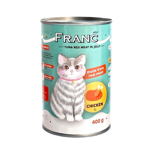 Franc FC02 อาหารเปียกแมว ทูน่าเนื้อแดงsหน้าไก่ 400 กรัม