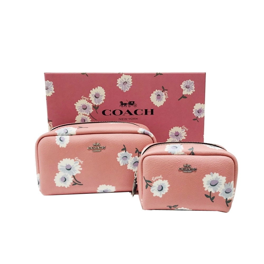COACH C3062 BOXED SMALL AND MINI BOXY COSMETIC CASE SET WITH DAISY PRINT (SVSEQ) [C3062SVSEQ]