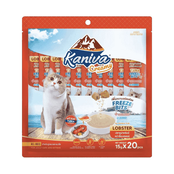 Kaniva Creamy แมวเลียรสปลาทูน่าครีมมี่หน้าล๊อบเตอร์ 15g แพค 20 ซอง