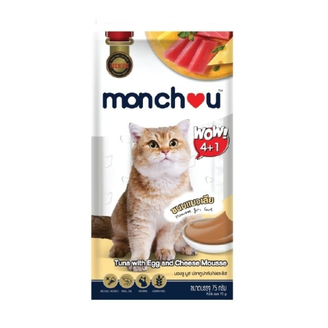 Monchou ขนมแมวเลีย #5 ปลาทูน่ากับไข่และชีส 75g