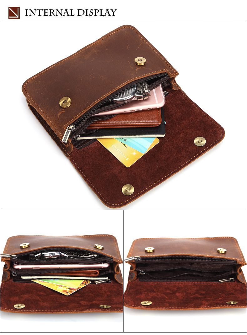 For You Leather LB42 กระเป๋าคาดเอว กระเป๋าคาดเข็มขัด ใส่มือถือ หนังแท้ ช่องเยอะ (น้ำตาล) LB42