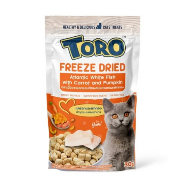 Toro Freezedried Cat ปลาเนื้อขาวแอตแลนด์ติกผสมแครอทและฟักทอง 30 กรัม