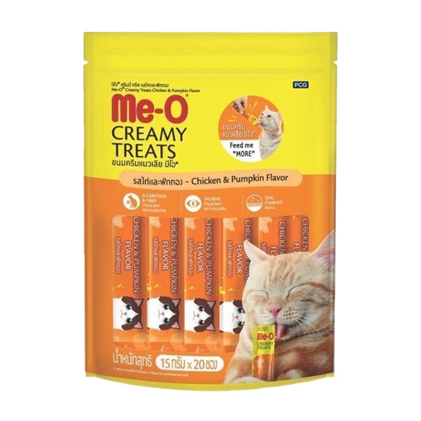 Me-O ครีมมี่ทรีต รสไก่และฟักทอง 15g 20 ชิ้น