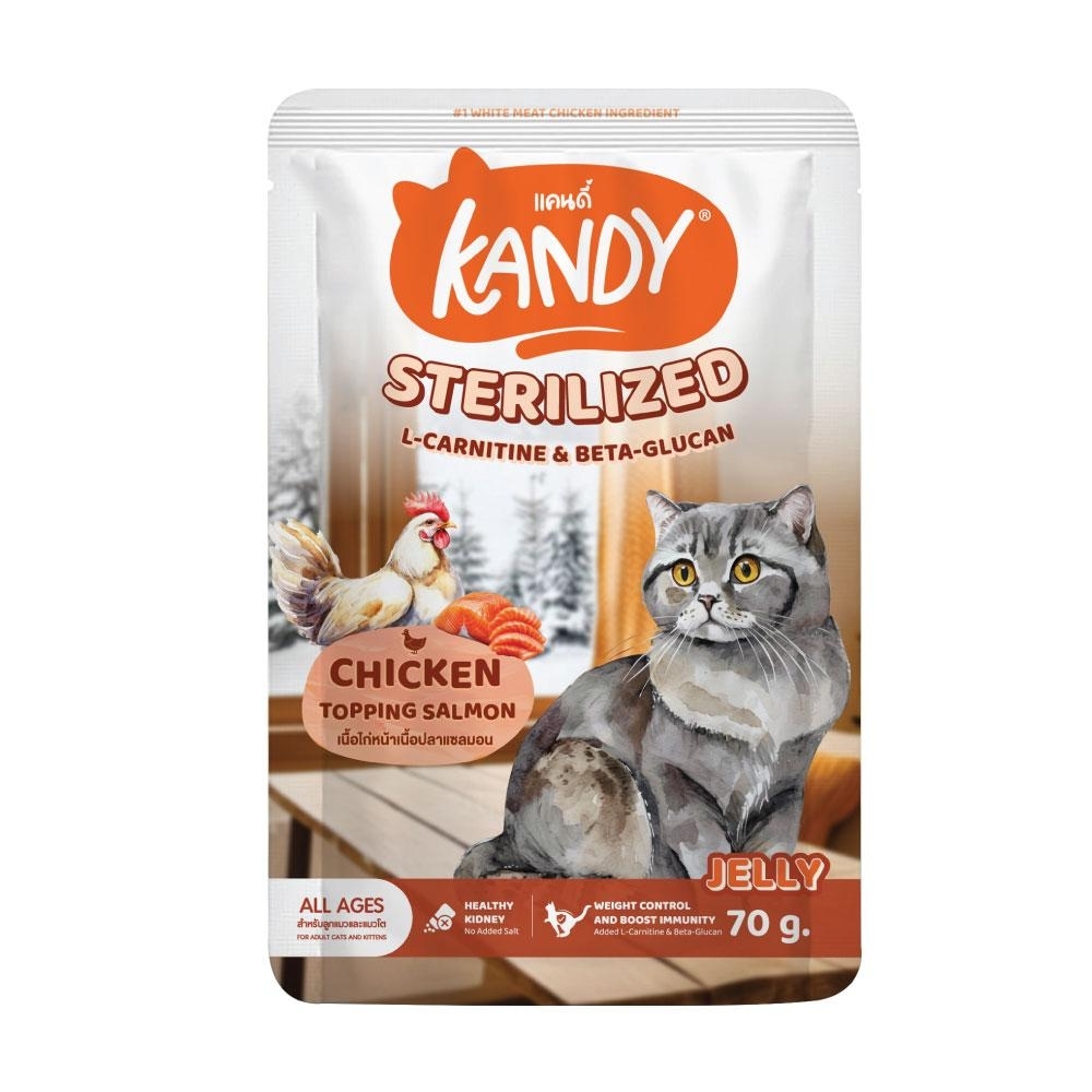 Kandy Sterilized เนื้อไก่หน้าปลาแซลมอน 70 กรัม