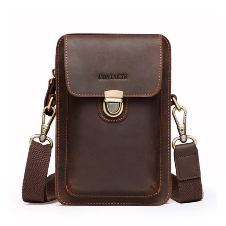 For You Leather LB27 กระเป๋าคาดเข็มขัด กระเป๋าใส่มือถือ กระเป๋าสะพายข้าง ใบเล็ก หนังแท้ (กาแฟ) LB27