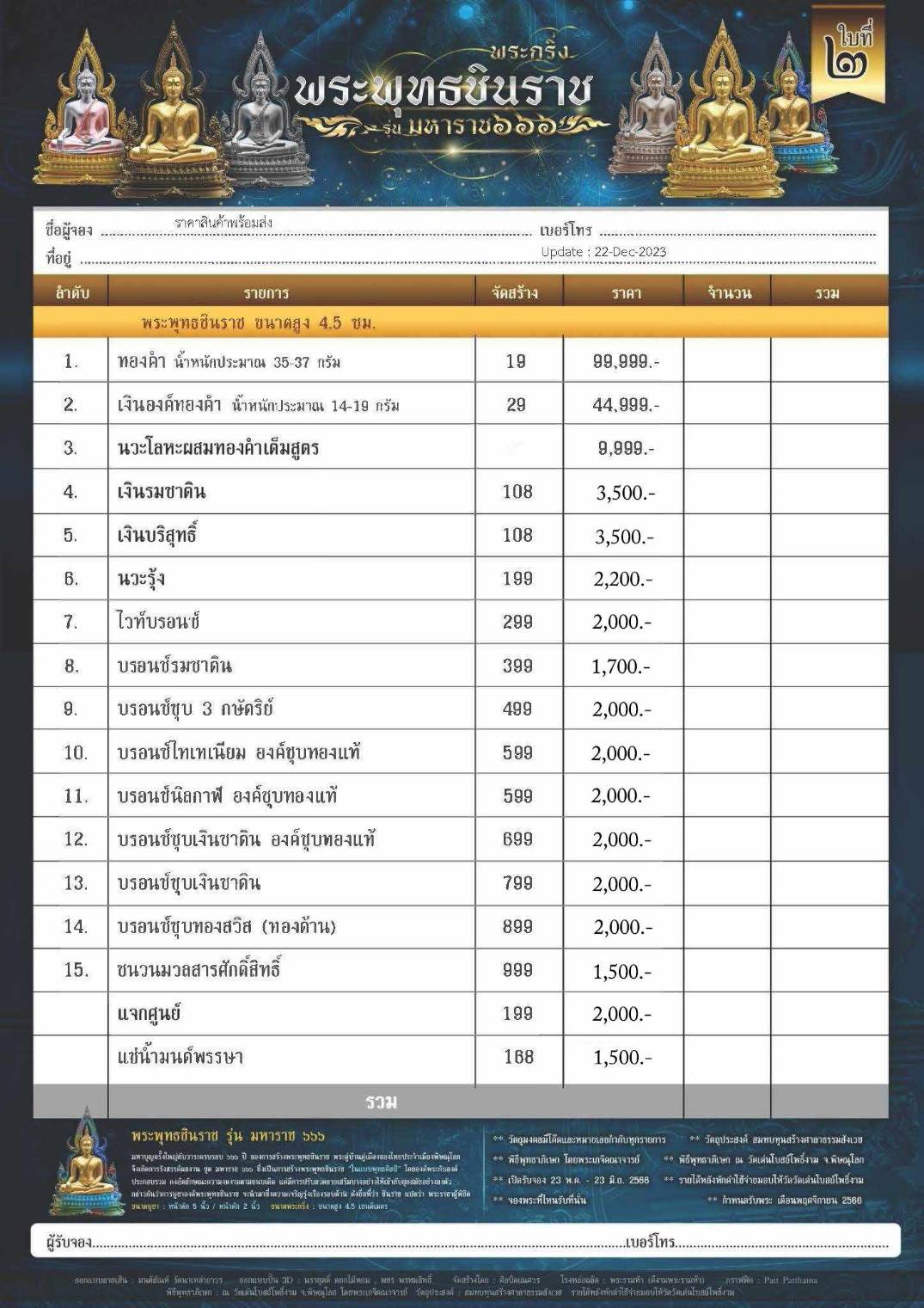 พระพุทธชินราช รุ่น มหาราช ๖๖๖(พร้อมจัดส่ง)