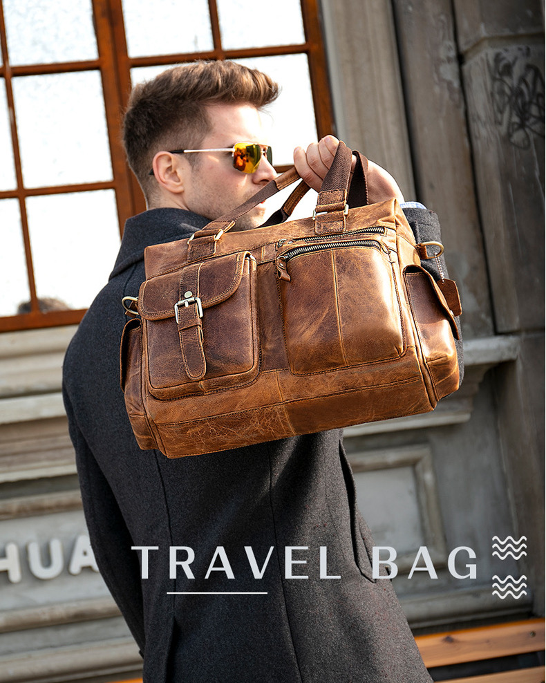 For You Leather LB55 กระเป๋าถือผู้ชาย กระเป๋าใส่เอกสาร แล็ปท็อป กระเป๋าท่องเที่ยว หนังแท้พรีเมียม พร้อมสายสะพายหนัง (น้ำตาล) LB55